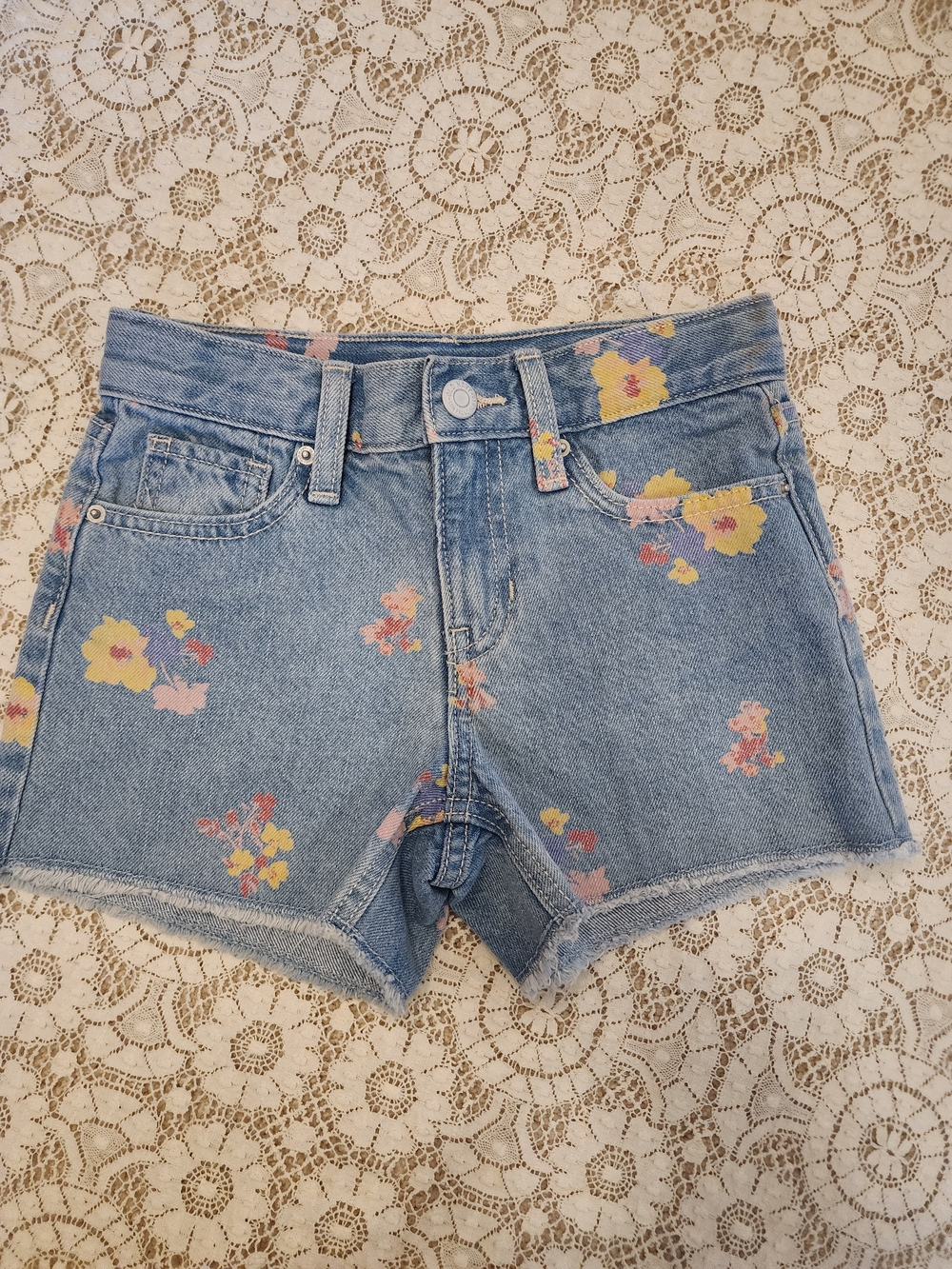 Old Navy Light Blue Floral Print Denim Shorts
